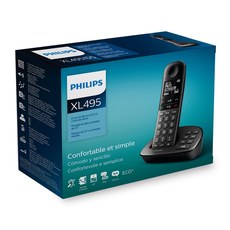 Philips XL4951DS Wireless Telephone Device Black & Voice Recorder Τηλεφωνική Συσκευή Ασύρματη & Τηλεφωνητής