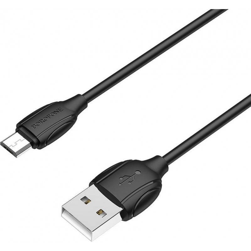 USB A 2.0 Fast Charging 2.4A - Data Cable Male To Micro USB B Male Black 1m Καλώδιο Φόρτισης & Δεδομένων Borofone BX19