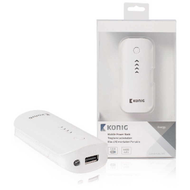 KONIG CS4400PB001WH POWER BANK PACK 4400mAh WHITE USB 5V 1A