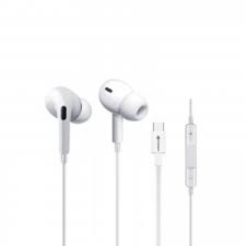 Hands Free Earphones Stereo Type-C White Ακουστικά Στερεοφωνικά Λευκά RW30