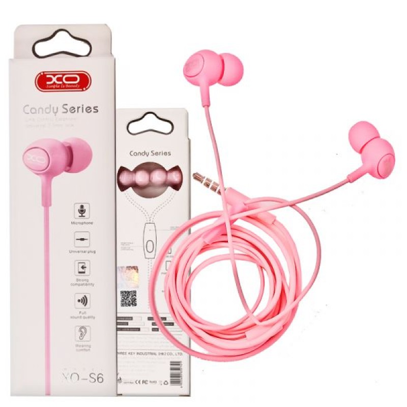 Earphones Ergonomic In-Ear Design With Mic Pink Ακουστικά & Μικρόφωνο Ροζ XO-S6